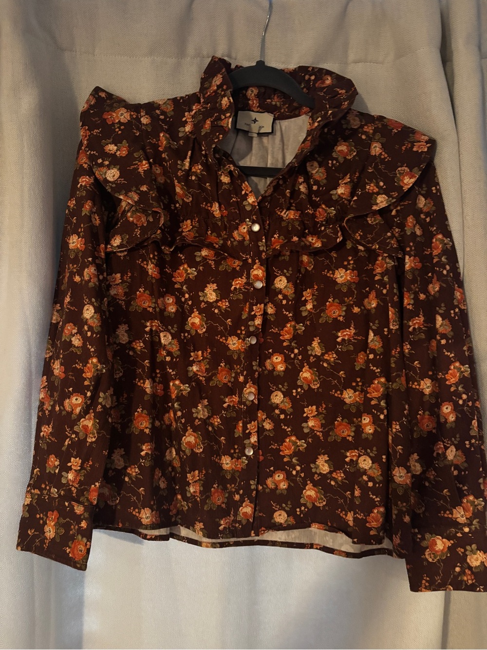 Tuckernuck Brown Floral Ruffle Button-Down Blouse